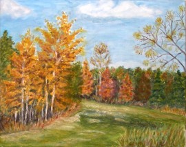Obraz olejny, płótno, pejzaż jesienny 40x50 cm