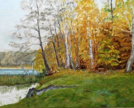 Obraz olejny płótno, jezioro Grabino 40 x 50 cm